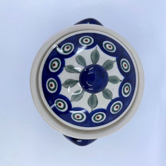vintage boleslawiec polish pottery lidded jar "peacock" pattern handcrafted - Picture 5 of 7